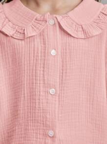 Ontre Tween Girls Loose Ruffled Collar Decor Soft & Comfortable Casual Blouse, Versatile For Outings, Home, School, Spring/Summer - Pink - View 5