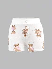 SHEIN Tween Girls' Streetwear Casual Knit Printed Straight Leg Shorts