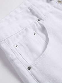 Manfinity Homme 男士休闲破洞口袋宽松七分阔腿牛仔短裤 - 白色 - 查看 5