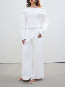 LYSMO 女士白色露肩双面衬衫 - 春夏