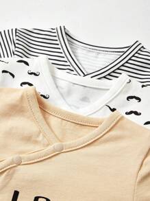 Cozy Pixies Newborn Baby Boy Gift Set With Cartoon Alphabet Striped Pattern Round Neck Long Sleeve , Hat And Gloves (5pcs) - Apricot - View 6