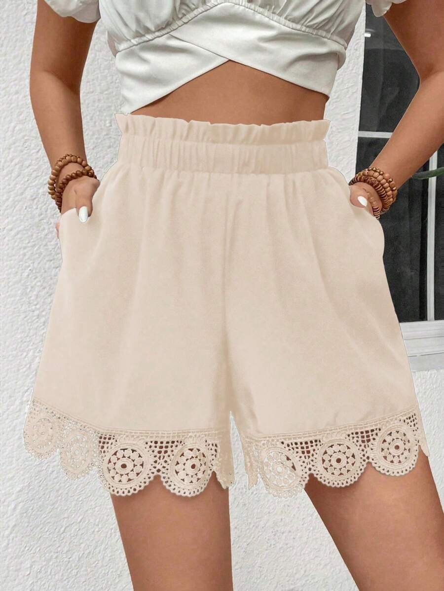 Breezaya Women Ruffled Hem Elastic Waist Shorts - Apricot - View 1