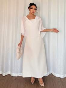 Chiquease Elegant Chiffon Ruffle Overlay & Spaghetti Strap Midi Dress Set, Spring/Summer - White - View 4