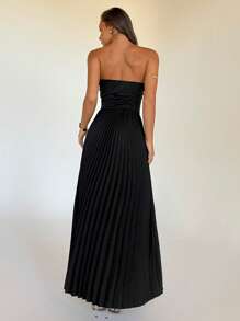 Aloruh 女士优雅派对/节日/休闲通勤镂空腰部荷叶边褶皱连衣裙 - 黑色 - 查看 2