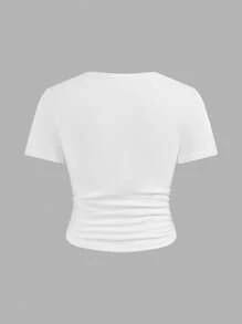 Girlism Tween Girls' Casual Round Neck Short Sleeve Bow Decor Top - Pink - View 2