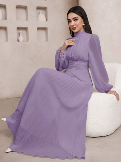 Veilorie Vestido largo árabe elegante de unicolor con mangas farol para mujeres