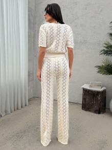 SHEIN Tall Set da 2 pezzi in cotone con maniche corte e dettagli traforati