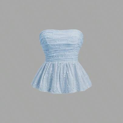 Women's Summer Embroidered Shirred Tube Top Babydoll Top Y2KÂ