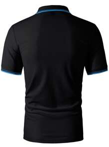 Manfinity Homme Camisa polo de manga corta casual con ribete de contraste para hombres, de verano