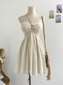 Soleia 女士杏色露背迷你连衣裙，夏季假日海滩/公园度假装