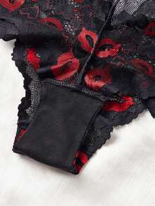 SHEIN Plus Size Women High Waist Lip Lace Fashion Panty Lingerie - Black - View 5