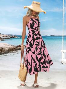 SHEIN VCAY 2pcs Women Set: Open Shoulder Crop Top & High Waist Loose Skirt - Watermelon Pink - View 3