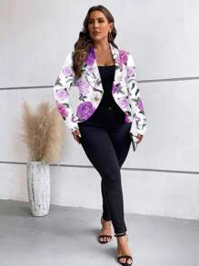 SHEIN Clasi 大码女式橙色花卉印花夹克，适合春秋季节 - 彩色 - 查看 6