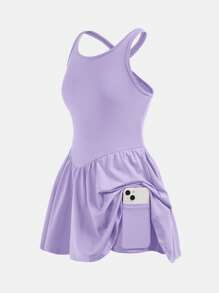 SHEIN Tween 女童休闲纯色交叉背心运动背心连衣裙