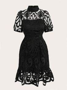 SHEIN Clasi Abito elegante da donna taglie forti, traforato, con ricami e bordi in pizzo
