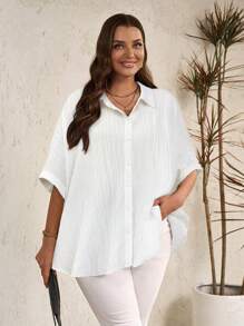 EMERY ROSE Chemise à manches courtes unie grande taille, mode pour l'été