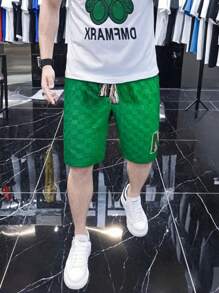 Manfinity Dauomo Men's Letter Print Drawstring Waist Pockets Loose Casual Shorts - Green - View 8