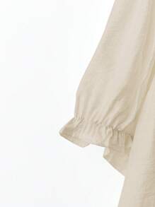 Linhara Plus Size Women Embroidered Floral Puff Sleeve Blouse - Khaki - View 4