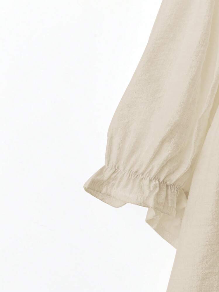 Linhara Blusa de mujer talla grande con mangas abullonadas y bordado floral - Caqui - Añade 4