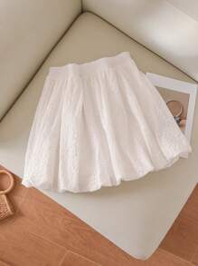 CosyJoli Plus Size Textured Embroidered White Cloud Pattern Casual Vacation A-Line Skirt