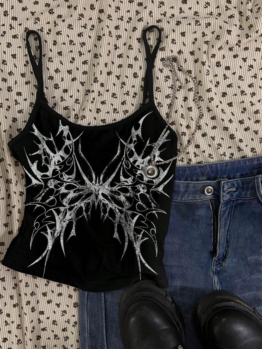 Attitoon Women's Casual Boho Vacation Butterfly Wing Retro Punk Pattern Sexy Camisole,Rave Top Back To School - Multicolor - View 1