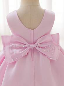 Glamorique Kids 白色圣诞老人派对礼服，优雅白色婚礼花童礼服，手工串珠大蝴蝶结公主裙，适合生日派对 - 粉色 - 查看 5