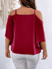 SHEIN Clasi Christmas Plus Size Women's Solid Color Sleeveless Shirt With Metal Decor - Burgundy - View 3
