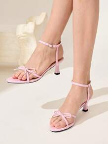 CUCCOO CHICEST Sandalias de tacón alto con correas y lazo de moda y versátiles para mujer en color vino tinto