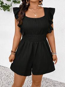 SHEIN Frenchy Taglia comoda Tuta estiva da donna in tinta unita con scollo quadrato e maniche a cappuccio, casual