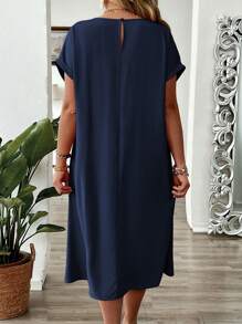EMERY ROSE 1 pièce Robe pull ample d'été avec encolure ronde, épaules tombantes, contraste de dentelle, grande taille