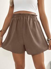 SHEIN Maternity Solid Color Adjustable Waist Loose Casual Shorts