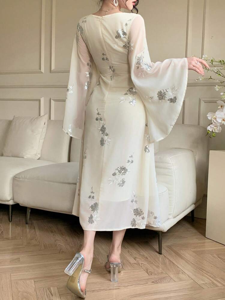 Women's Spring/Summer Glamorous Sequin Flowers Elegant Long Evening Dress Floral Dresses For Women