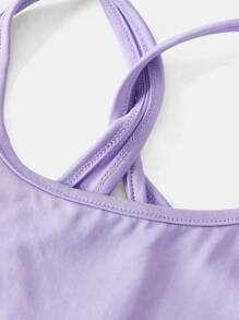 SHEIN Tween 女童休闲纯色交叉背心运动背心连衣裙