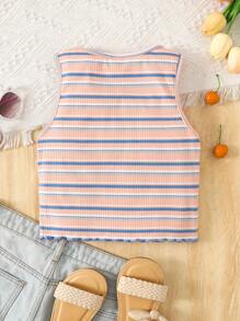 SHEIN Regata casual de férias com gola redonda, de tricô, colorida e listrada, para meninas pré-adolescentes