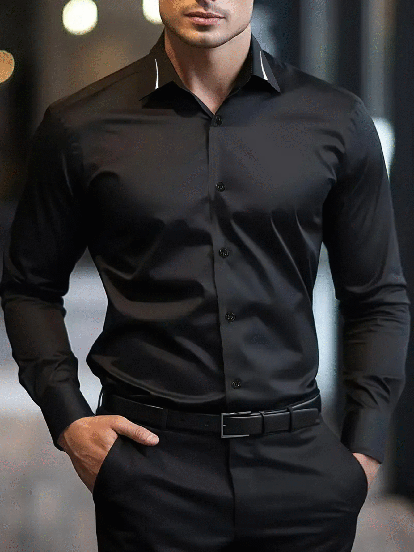 Manfinity Mode Solid Color Men's Long Sleeve Shirt, Minimalist & Fashionable, Suitable For Summer