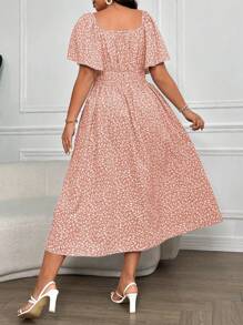SHEIN Clasi Đầm Maxi Cổ Vuông In Hoa Cỡ Lớn Cho Nữ Trang Phục Nữ - Màu Hồng baby - Xem 2