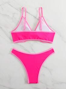 SHEIN Swim Summer Holiday Beach Strap Detail Hollow Circle Trimmed Spaghetti Strap Bikini Set - Pink - View 2