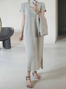 DAZY 2pcs/Set Women Solid Color Loose Camisole Dress & Cardigan Sweater
