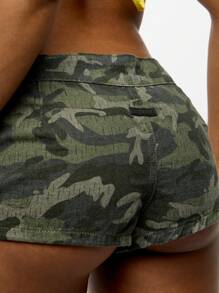 SUMWON WOMEN High Rise Camo Print Denim Booty Shorts Military Style Distressed Hot Summer Festival Shorts Street Fashion Mini Jean Shorts - Army Green - View 6
