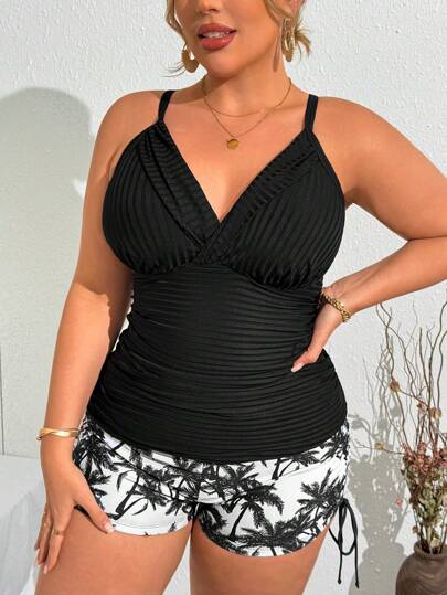 Swim Lushoire 大码热带椰子树纹理面料分体比基尼