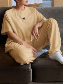 DAZY 可爱卡通印花宽松插肩袖睡衣套装 - 黃色 - 查看 5