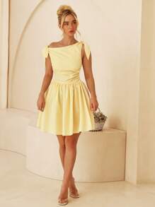 Glamine Spring & Summer Off-Shoulder Tie-Up Pleated Solid Color Sleeveless Women's Mini Dresses Summer Outfits For Women,Summer Dresses For Women,Yellow Dresses For Women,Graduation Dresses For Women Cute Dresses For Women Party Dresses For Women Women Cocktail Dresses Birthday Dresses For Women Women Cocktail Dresses Spring Dresses For Woman Woman Easter Dress