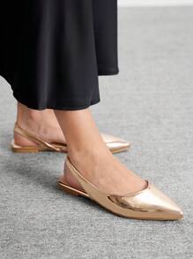 CUCCOO BIZCHIC 香槟色尖头露跟平底鞋，时尚女士通勤、约会、派对、旅行鞋 - 香檳色 - 查看 5