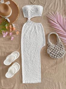 Soleia 女士度假露肩短款开叉连衣裙 - 米色 - 查看 4