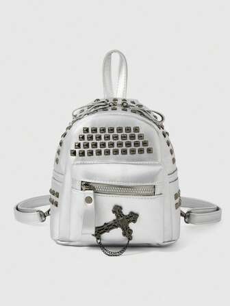 Goth Mochila casual de moda con decoración de remaches para mujer