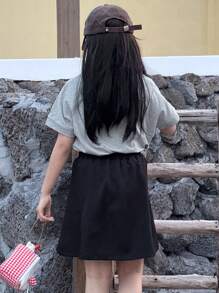 DAZY Girls Fashion Set: Short Sleeve Knit Top + Skirt, Summer - Grey - View 7