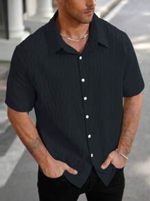 Manfinity Homme 大码男士纯色单排扣休闲短袖衬衫