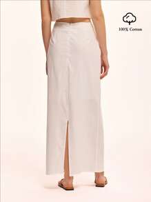 SHEIN Unity 2 件套：方领棉质无袖背心和裙子，休闲家居服和节日装，春夏新品 - 白色 - 查看 5