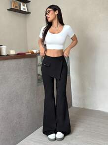 SHEIN EZwear 女式黑色弹力环绕喇叭裤 - 黑色 - 查看 4