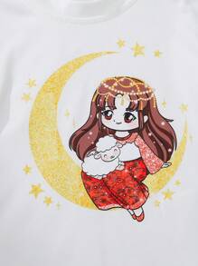 SHEIN 3pcs Baby Girl Casual Cute Eid Al-Adha Pattern Print Round Neck Short Sleeve T-Shirts, Soft Knit Fabric, Suitable For 6 Months - 3 Years Old, Great For Eid Celebration, Photos, Outdoor Activities, Daily, Multi-Color Set - Multicolor - View 6